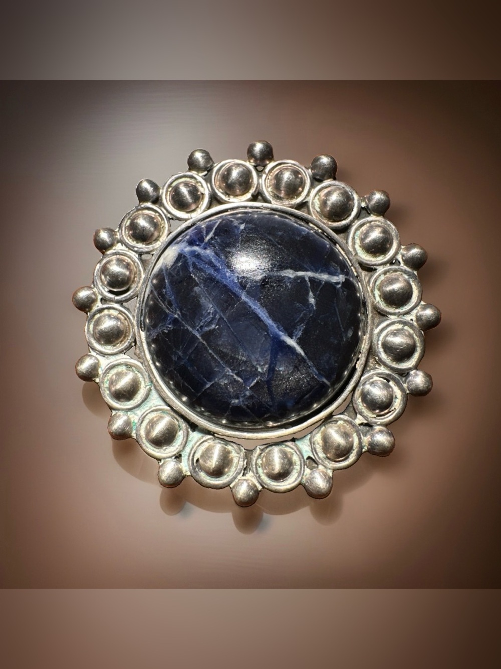 Vintage Taxco Sterling Silver Sodalite Cabochon Brooch Mexico 925 TV-121